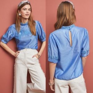 Anthropologie Payal Jain Blue Embroidered Top